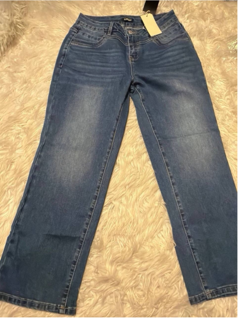Flamingals Seaming Detail Mid Waist Straight Leg Crop Jeans L